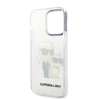 Apple iPhone 14 Pro Max Kılıf Karl Lagerfeld Transparan Simli K&C Dizayn Kapak Renksiz