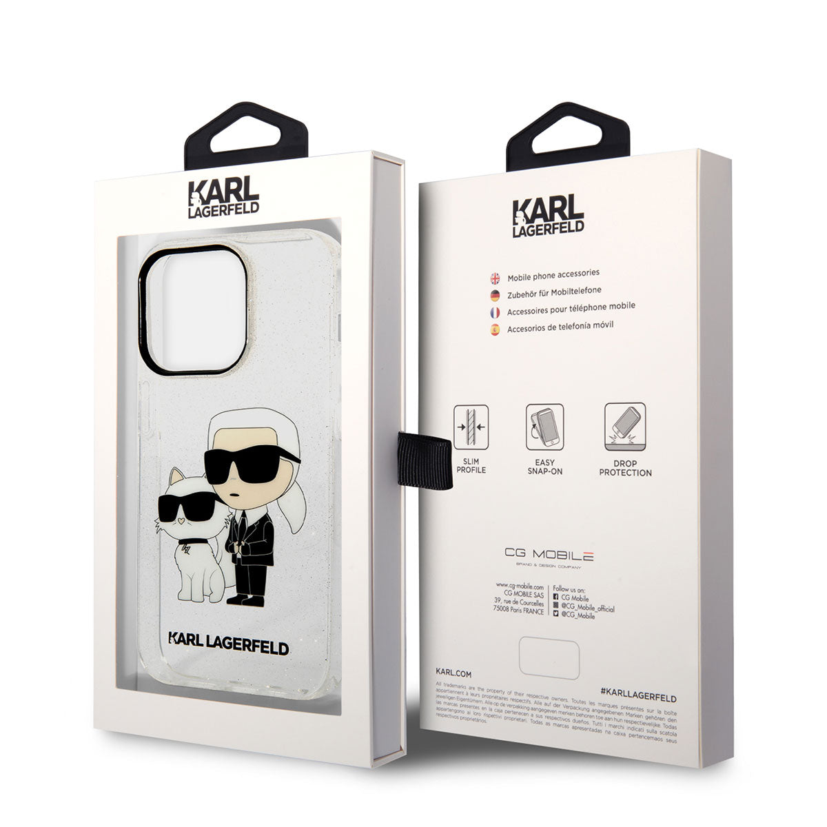 Apple iPhone 14 Pro Max Kılıf Karl Lagerfeld Transparan Simli K&C Dizayn Kapak Renksiz