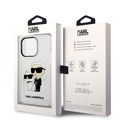 Apple iPhone 14 Pro Max Kılıf Karl Lagerfeld Transparan Simli K&C Dizayn Kapak Renksiz