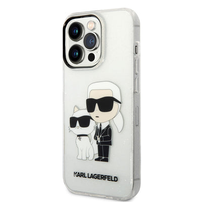 Apple iPhone 14 Pro Max Kılıf Karl Lagerfeld Transparan Simli K&C Dizayn Kapak Renksiz