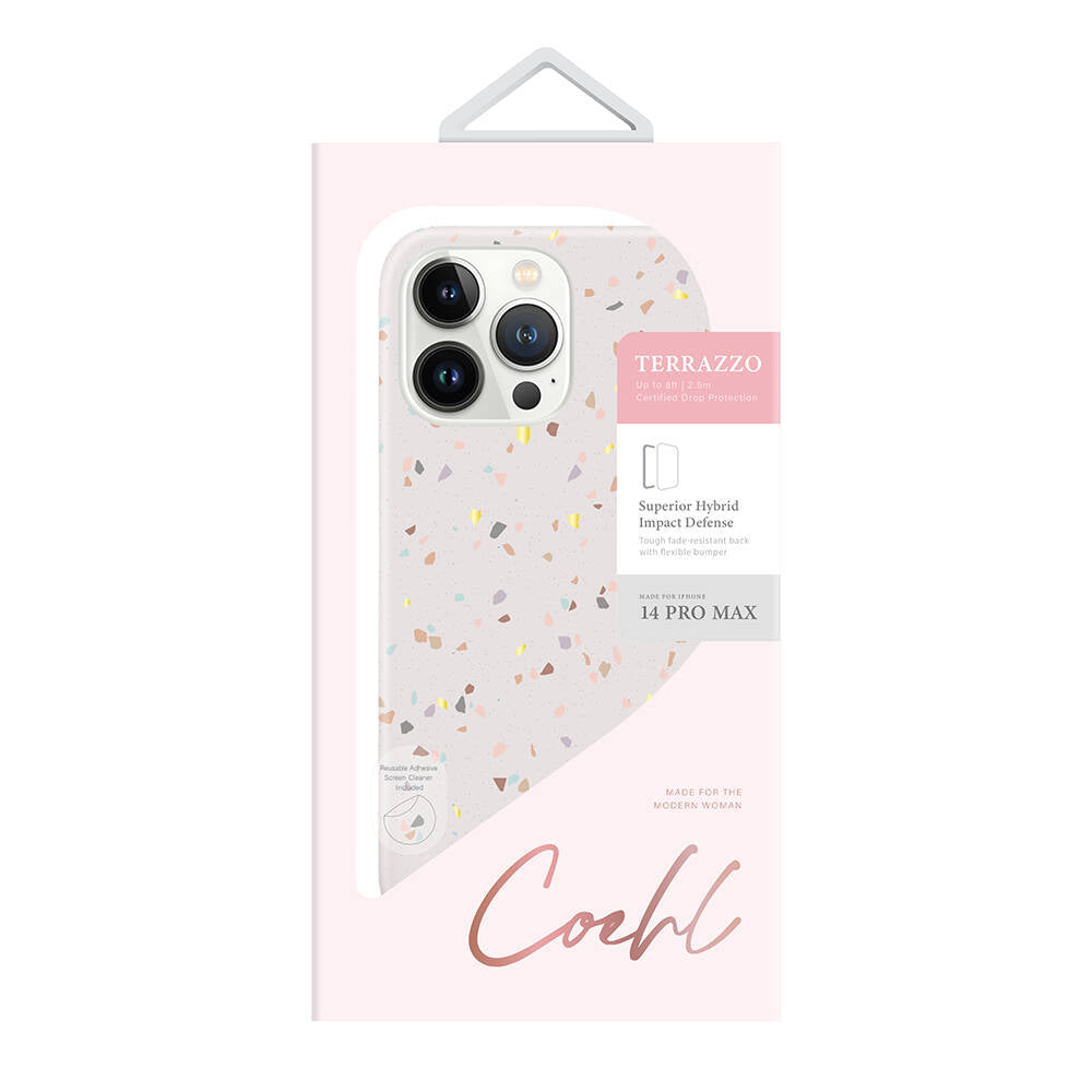 Apple iPhone 14 Pro Max Kılıf Mozaik Desenli Coehl Terrazzo Kapak Gri