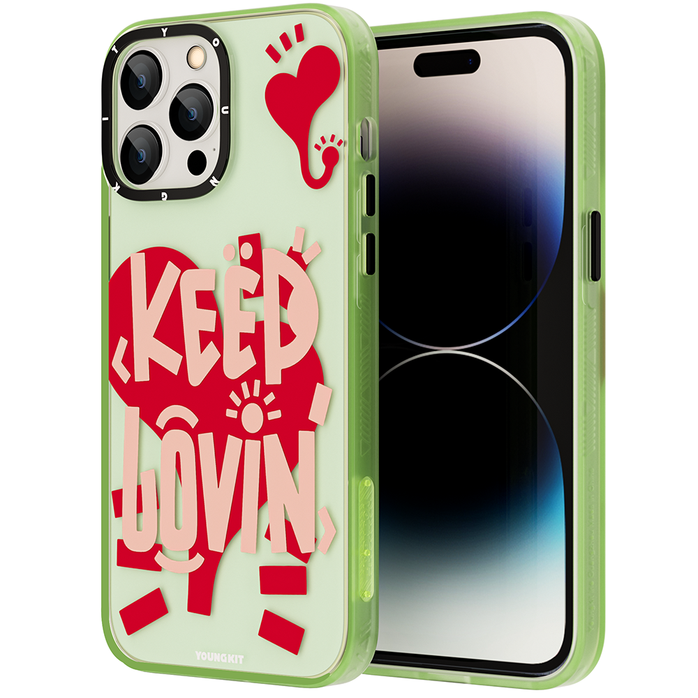 Apple iPhone 14 Pro Max Kılıf Mutlu Mod Figürlü YoungKit Happy Mood Serisi Kapak Su Yeşil