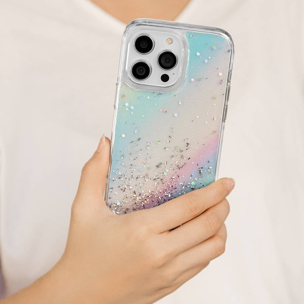 iPhone 14 Pro Max Kılıf Parlayan Simli Şeffaf Lisanslı Switcheasy Starfield Kılıf