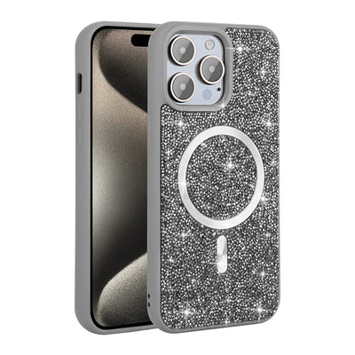 Apple iPhone 14 Pro Max Kılıf Pırlanta Tasarımlı M-safe Şarj Özellikli Zore Mozaik Silikon Kapak Siyah