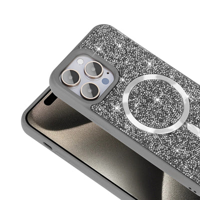 Apple iPhone 14 Pro Max Kılıf Pırlanta Tasarımlı M-safe Şarj Özellikli Zore Mozaik Silikon Kapak Siyah