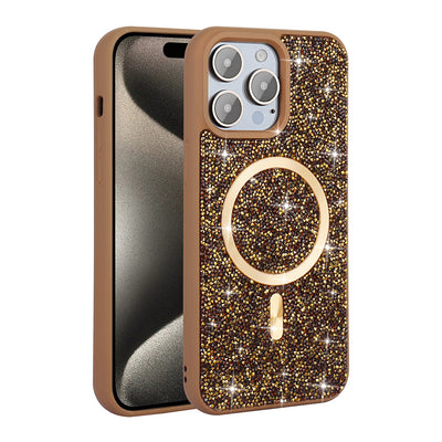 Apple iPhone 14 Pro Max Kılıf Pırlanta Tasarımlı M-safe Şarj Özellikli Zore Mozaik Silikon Kapak Siyah