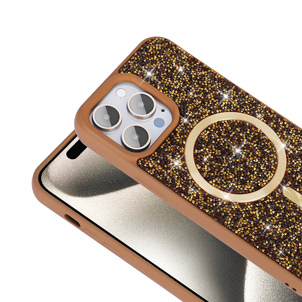 Apple iPhone 14 Pro Max Kılıf Pırlanta Tasarımlı M-safe Şarj Özellikli Zore Mozaik Silikon Kapak Siyah