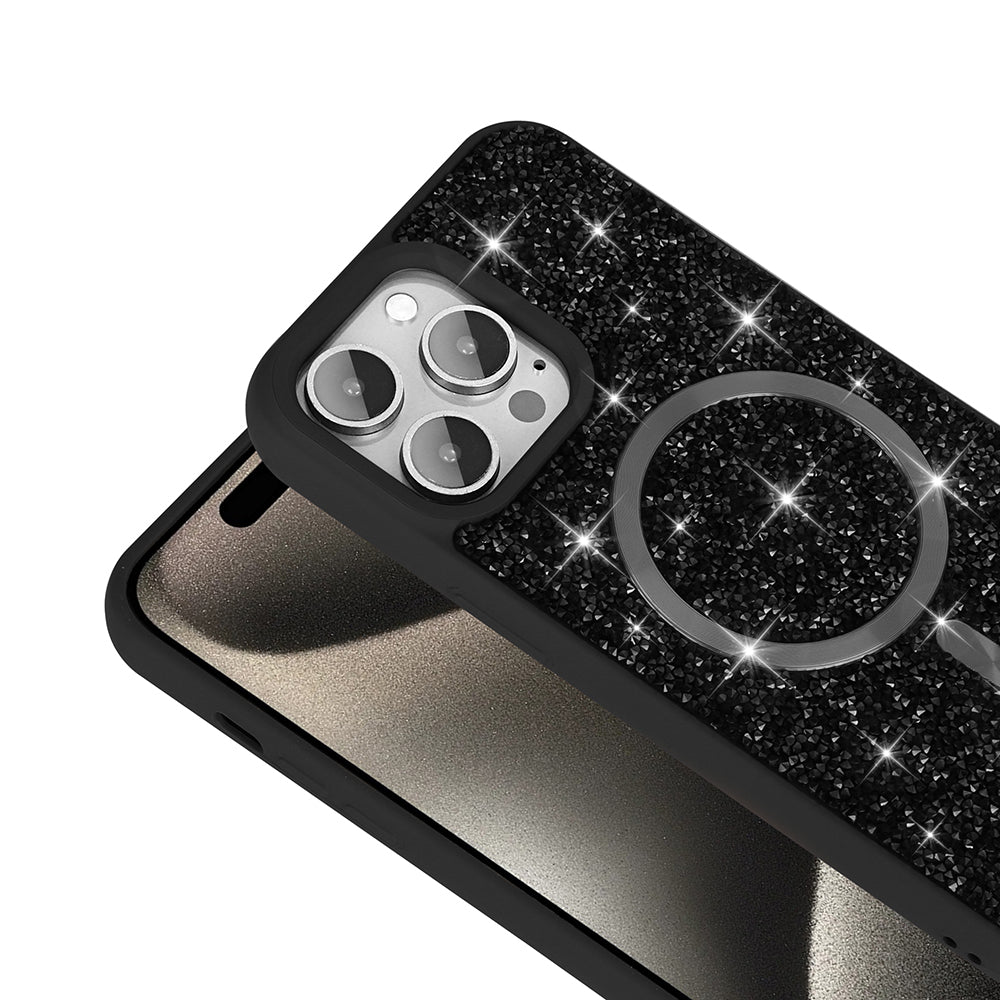 Apple iPhone 14 Pro Max Kılıf Pırlanta Tasarımlı M-safe Şarj Özellikli Zore Mozaik Silikon Kapak Siyah
