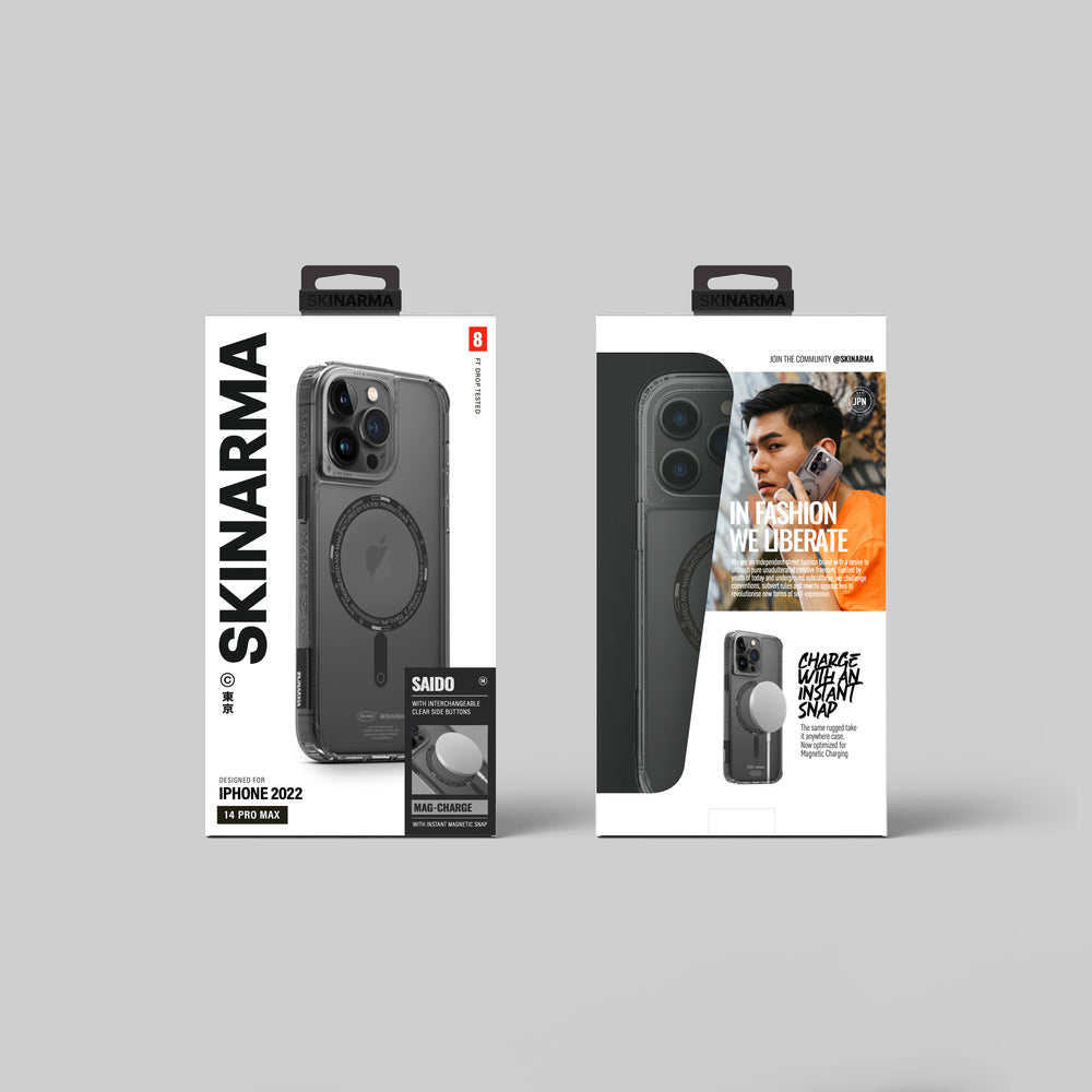 Apple iPhone 14 Pro Max Kılıf SkinArma Şeffaf Airbag Tasarımlı Magsafe Şarj Özellikli Saido Kapak Füme