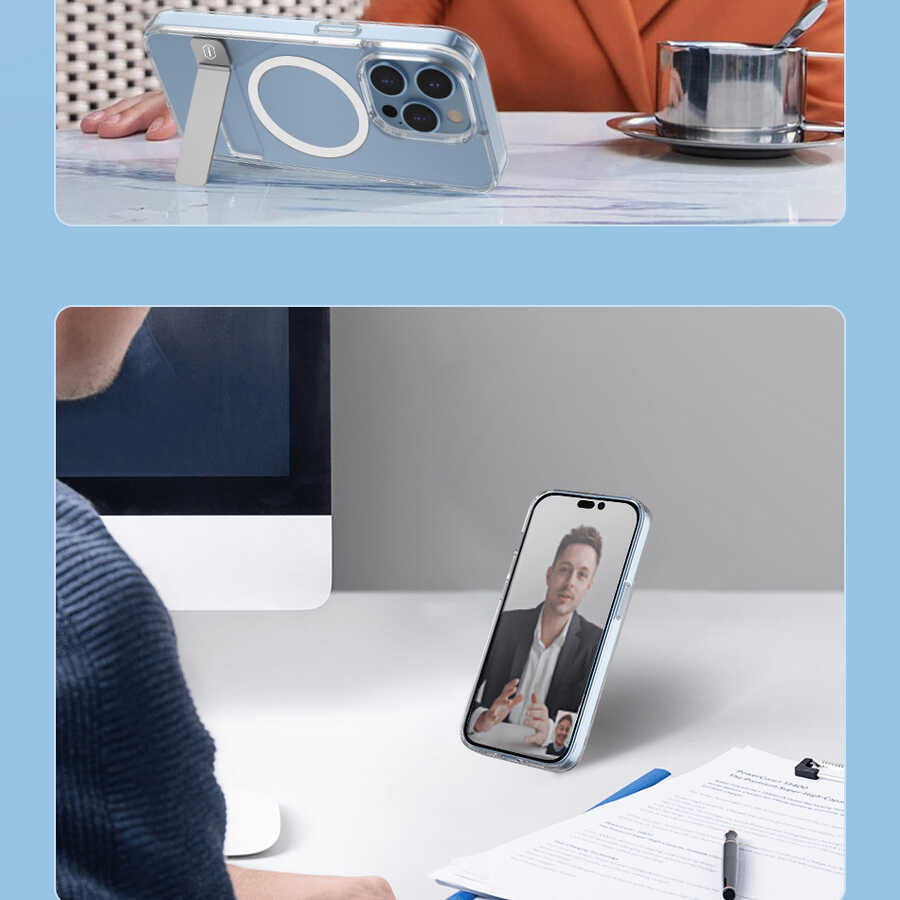 Apple iPhone 14 Pro Max Kılıf Standlı Magsafe Wireless Şarj Özellikli Wiwu Aurora Serisi Kapak Renksiz