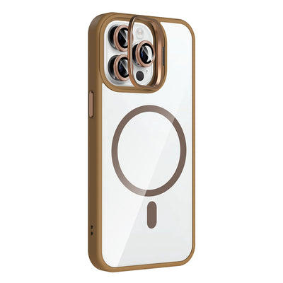 Apple iPhone 14 Pro Max Kılıf Standlı ve Kamera Lens Hediyeli M-Safe Şarj Özellikli Zore Etro Kapak Pembe