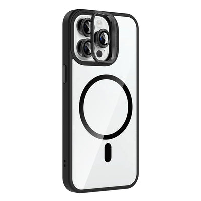 Apple iPhone 14 Pro Max Kılıf Standlı ve Kamera Lens Hediyeli M-Safe Şarj Özellikli Zore Etro Kapak Desert Titanyum