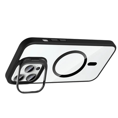 Apple iPhone 14 Pro Max Kılıf Standlı ve Kamera Lens Hediyeli M-Safe Şarj Özellikli Zore Etro Kapak Pembe