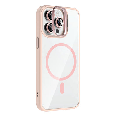 Apple iPhone 14 Pro Max Kılıf Standlı ve Kamera Lens Hediyeli M-Safe Şarj Özellikli Zore Etro Kapak Desert Titanyum