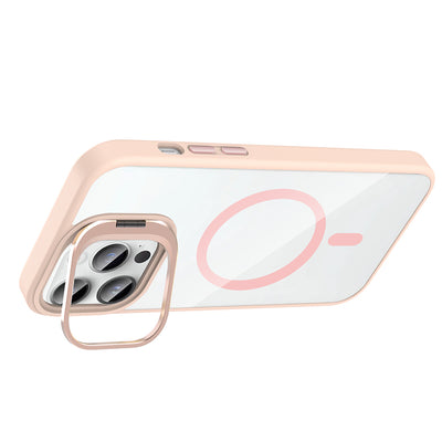 Apple iPhone 14 Pro Max Kılıf Standlı ve Kamera Lens Hediyeli M-Safe Şarj Özellikli Zore Etro Kapak Lacivert