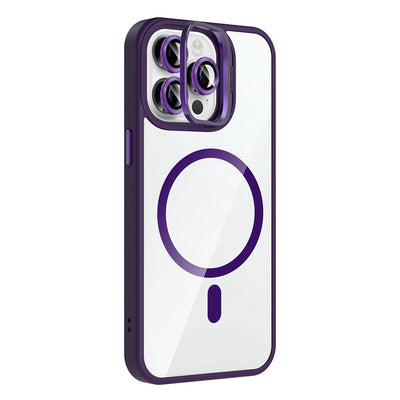 Apple iPhone 14 Pro Max Kılıf Standlı ve Kamera Lens Hediyeli M-Safe Şarj Özellikli Zore Etro Kapak Gri