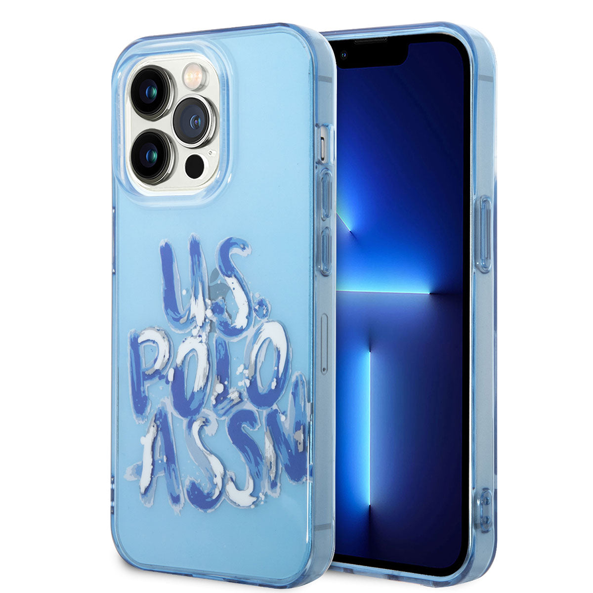 Apple iPhone 14 Pro Max Kılıf U.S. POLO ASSN. Renkli Grafiti Baskılı Dizayn Kapak Mavi