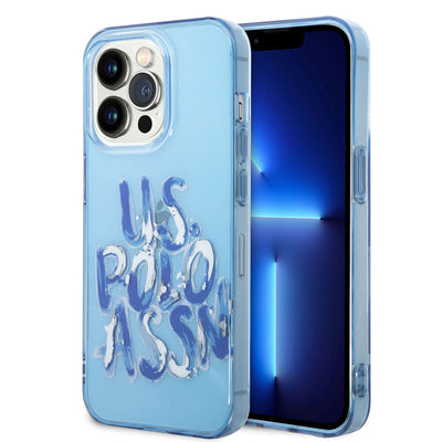 Apple iPhone 14 Pro Max Kılıf U.S. POLO ASSN. Renkli Grafiti Baskılı Dizayn Kapak Mavi