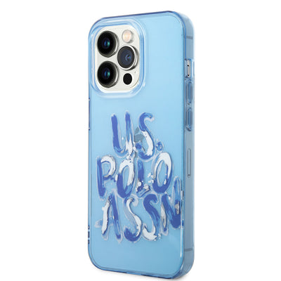 Apple iPhone 14 Pro Max Kılıf U.S. POLO ASSN. Renkli Grafiti Baskılı Dizayn Kapak Mavi