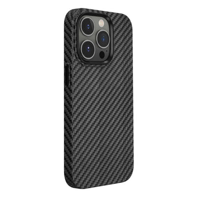 Apple iPhone 14 Pro Max Kılıf Wiwu Karbon Fiber Görünümlü Magsafe Wireless Şarj Özellikli Kabon Kapak Mavi