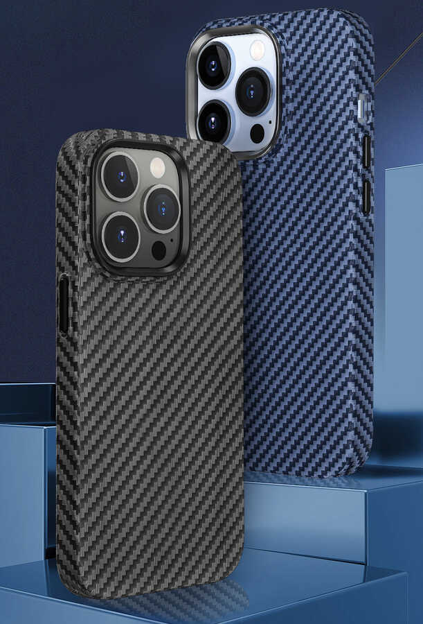iPhone 14 Pro Max Kılıf Wiwu Karbon Fiber Görünümlü M-safe Wireless Şarj Özellikli Kabon Kılıf