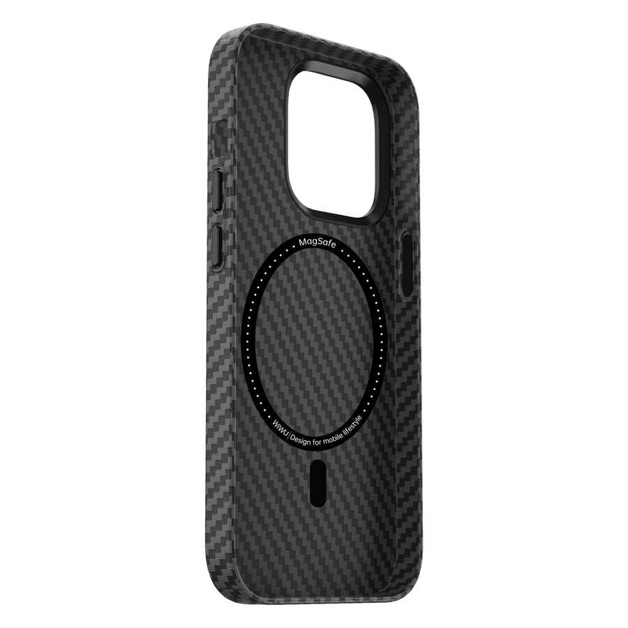 Apple iPhone 14 Pro Max Kılıf Wiwu Karbon Fiber Görünümlü Magsafe Wireless Şarj Özellikli Kabon Kapak Mavi