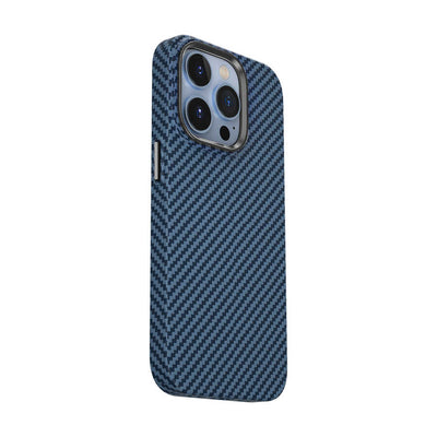 Apple iPhone 14 Pro Max Kılıf Wiwu Karbon Fiber Görünümlü Magsafe Wireless Şarj Özellikli Kabon Kapak Mavi
