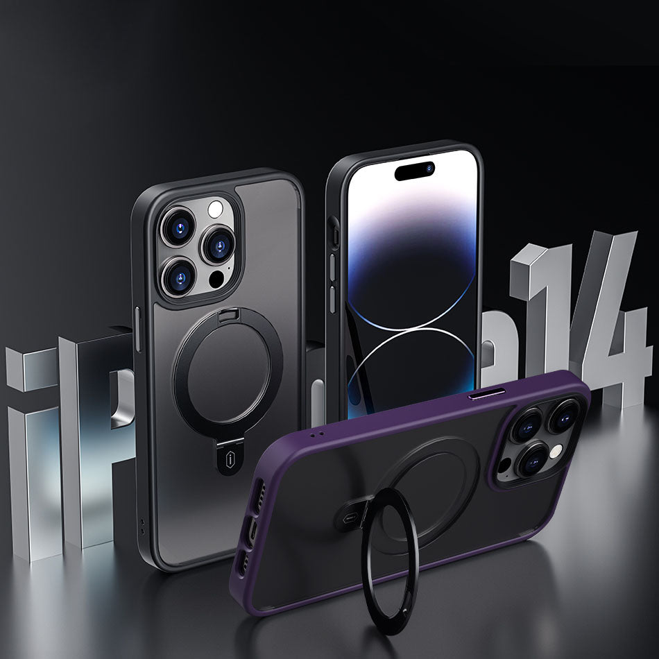 Apple iPhone 14 Pro Max Kılıf Wiwu ZMM-010 Magsafe Şarj Özellikli Parmak İzi Bırakmayan Mat Transparan Standlı Kapak Derin Mor