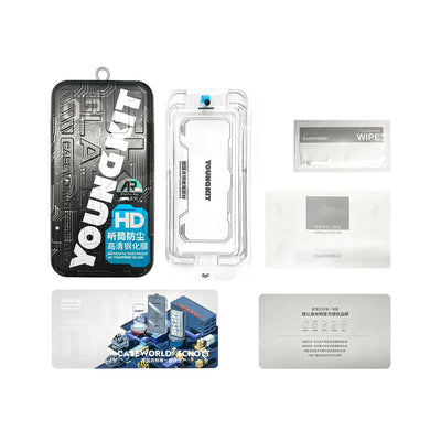 Apple iPhone 14 Pro Youngkit Antistatik Ve Antidust Kolay Uygulama Aparatlı Cam Ekran Koruyucu Renksiz