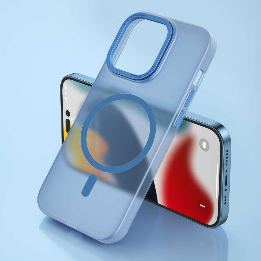 Apple iPhone 14 Wiwu Frosted Magnetic Buzlu Sert PC Kapak Mavi