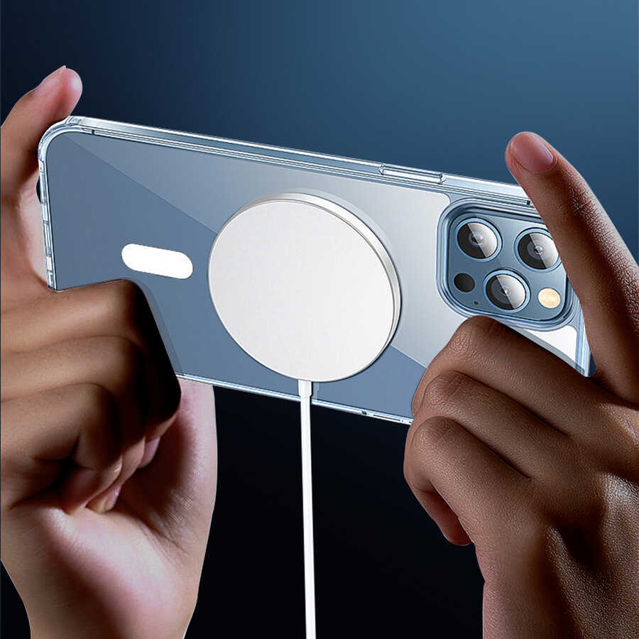 Apple iPhone 14 Wiwu Magsafe Şarj Özellikli Lens Korumalı Şeffaf Silikon Kapak Siyah