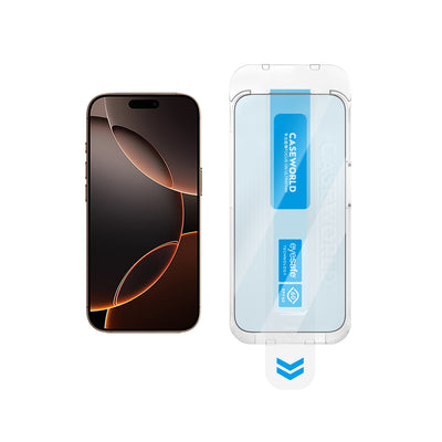 Apple iPhone 15 CaseWorld Applicator Serisi 2.5D Eyesafe Mavi Işık Teknolojili 0.33mm Temperli Cam Ekran Koruyucu + Uygulama Aparatı Şeffaf