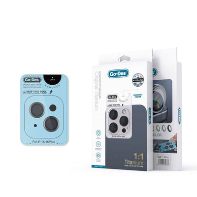 Apple iPhone 15 Go Des Titanium Premium Temperli Kamera Lens Koruyucu Sarı