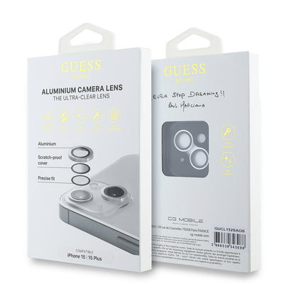 Apple iPhone 15 Guess Orjinal Lisanslı Metal Kamera Lens Koruyucu Siyah