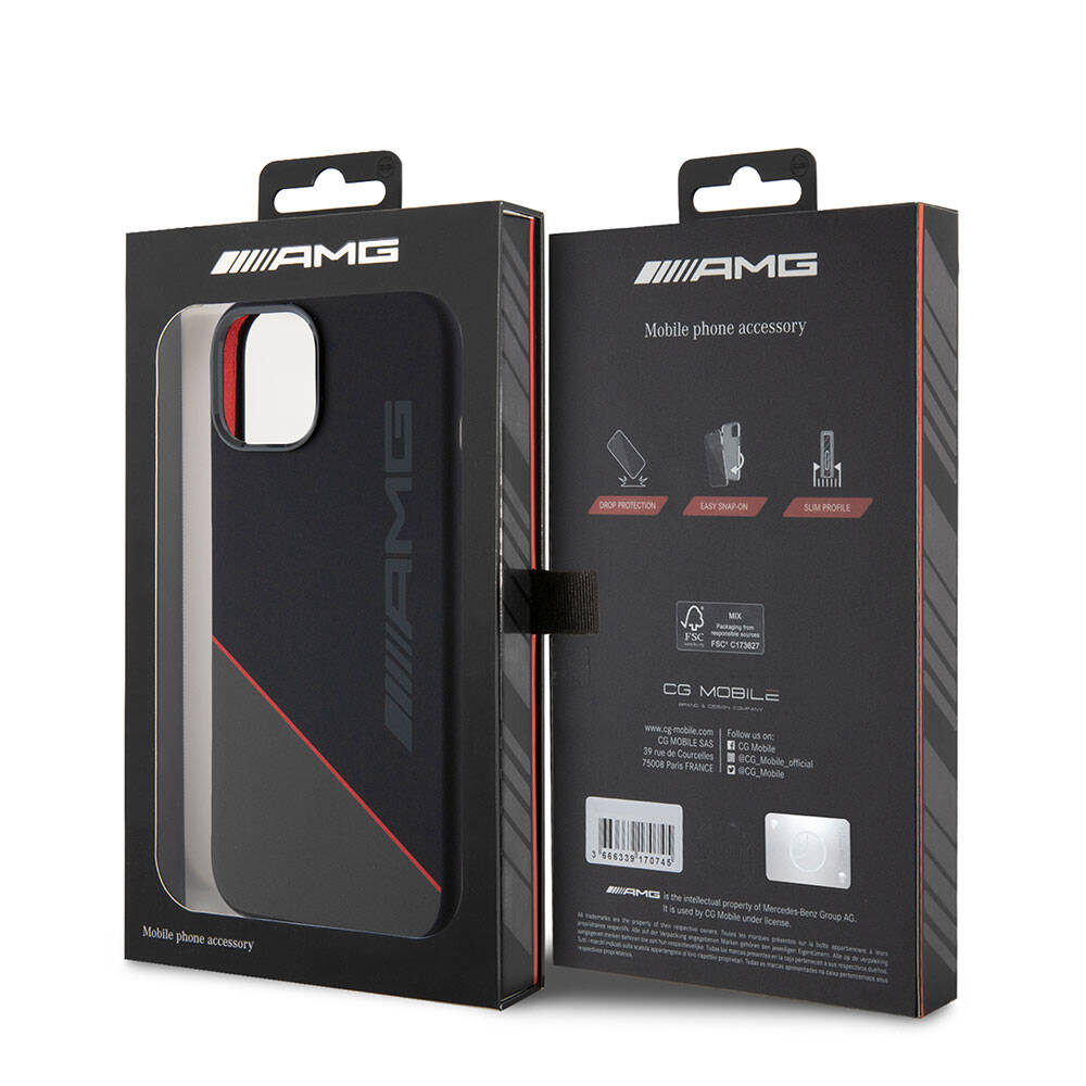 iPhone 15 Kılıf AMG Orjinal Lisanslı M-safe Şarj Özellikli Silikon Kırmızı Çizgili Kılıf