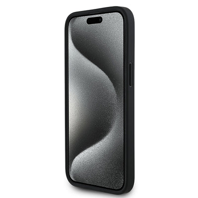Apple iPhone 15 Kılıf Aston Martin Orjinal Lisanslı M-safe Şarj Özellikli PU Deri Alonso 14 Baskılı Kapak Siyah