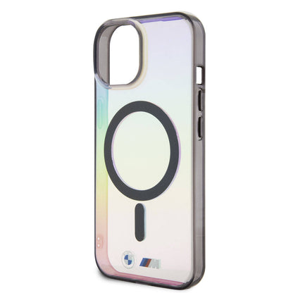 iPhone 15 Kılıf BMW M-safe Şarj Özellikli Transparan Renk Geçişli Iridescent Orjinal Lisanslı Kılıf