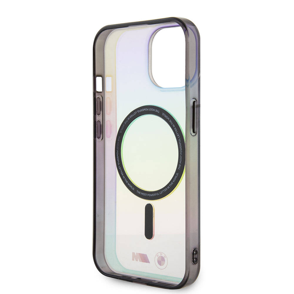 iPhone 15 Kılıf BMW M-safe Şarj Özellikli Transparan Renk Geçişli Iridescent Orjinal Lisanslı Kılıf