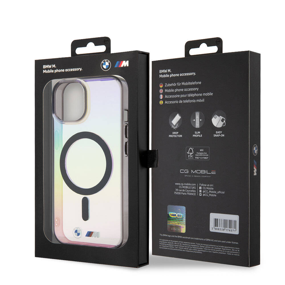 Apple iPhone 15 Kılıf BMW Magsafe Şarj Özellikli Transparan Renk Geçişli Iridescent Orjinal Lisanslı Kapak Karışık