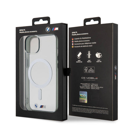 iPhone 15 Kılıf BMW M-safe Şarj Özellikli Transparan Silver Ring Orjinal Lisanslı Kılıf