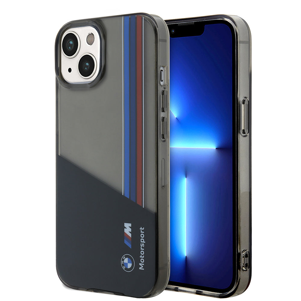 iPhone 15 Kılıf BMW Orjinal Lisanslı Yarı Transparan M Dizayn Çizgili Kılıf