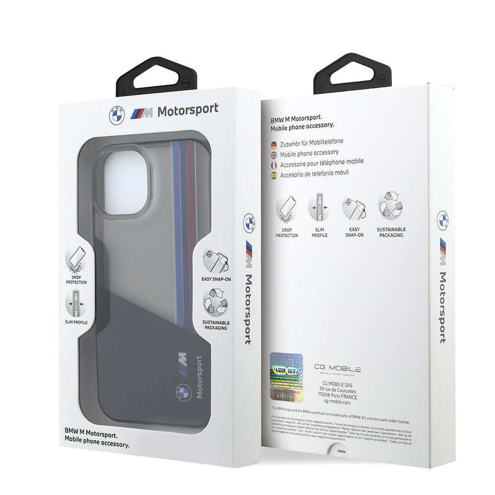 iPhone 15 Kılıf BMW Orjinal Lisanslı Yarı Transparan M Dizayn Çizgili Kılıf