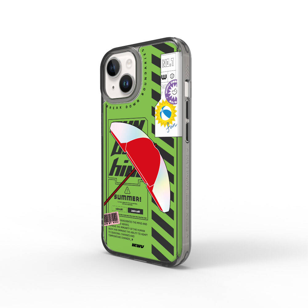 Apple iPhone 15 Kılıf Çift Katman Desenli Wiwu Summer Serisi Kapak Yeşil