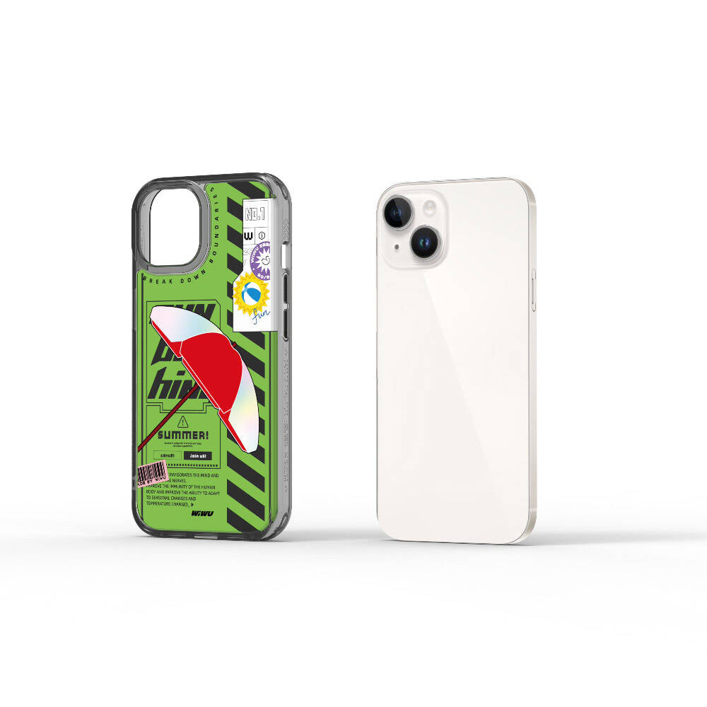 Apple iPhone 15 Kılıf Çift Katman Desenli Wiwu Summer Serisi Kapak Yeşil