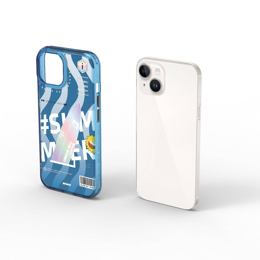 Apple iPhone 15 Kılıf Çift Katman Desenli Wiwu Summer Serisi Kapak Mavi