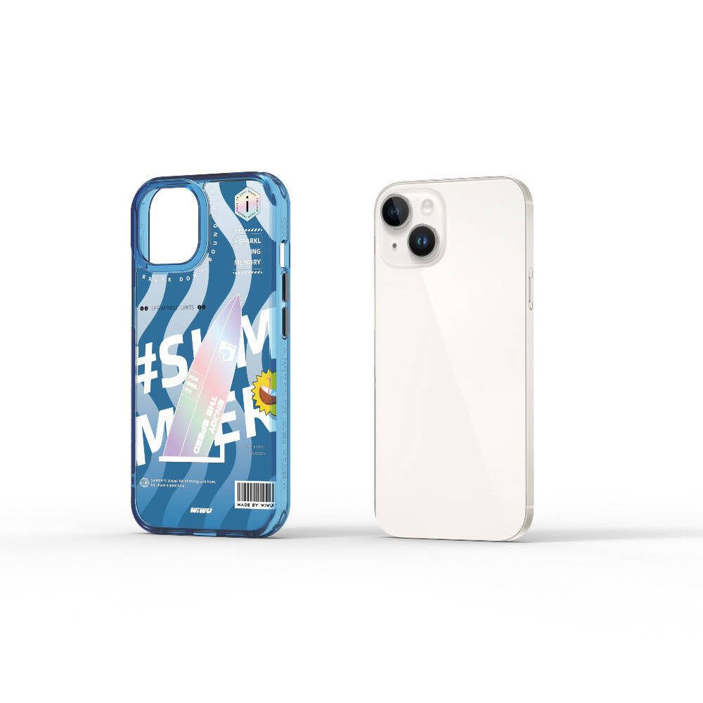 Apple iPhone 15 Kılıf Çift Katman Desenli Wiwu Summer Serisi Kapak Mavi