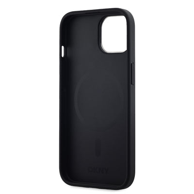 Apple iPhone 15 Kılıf DKNY Orjinal Lisanslı M-safe Şarj Özellikli 3D Yazılı Grid Pattern Kapak Kahverengi