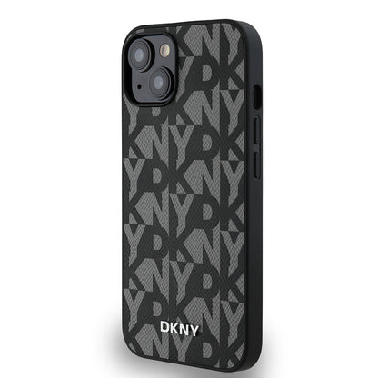 iPhone 15 Kılıf DKNY Orjinal Lisanslı M-safe Şarj Özellikli 3D Yazılı Grid Pattern Kılıf