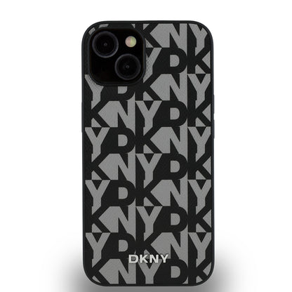 iPhone 15 Kılıf DKNY Orjinal Lisanslı M-safe Şarj Özellikli 3D Yazılı Grid Pattern Kılıf