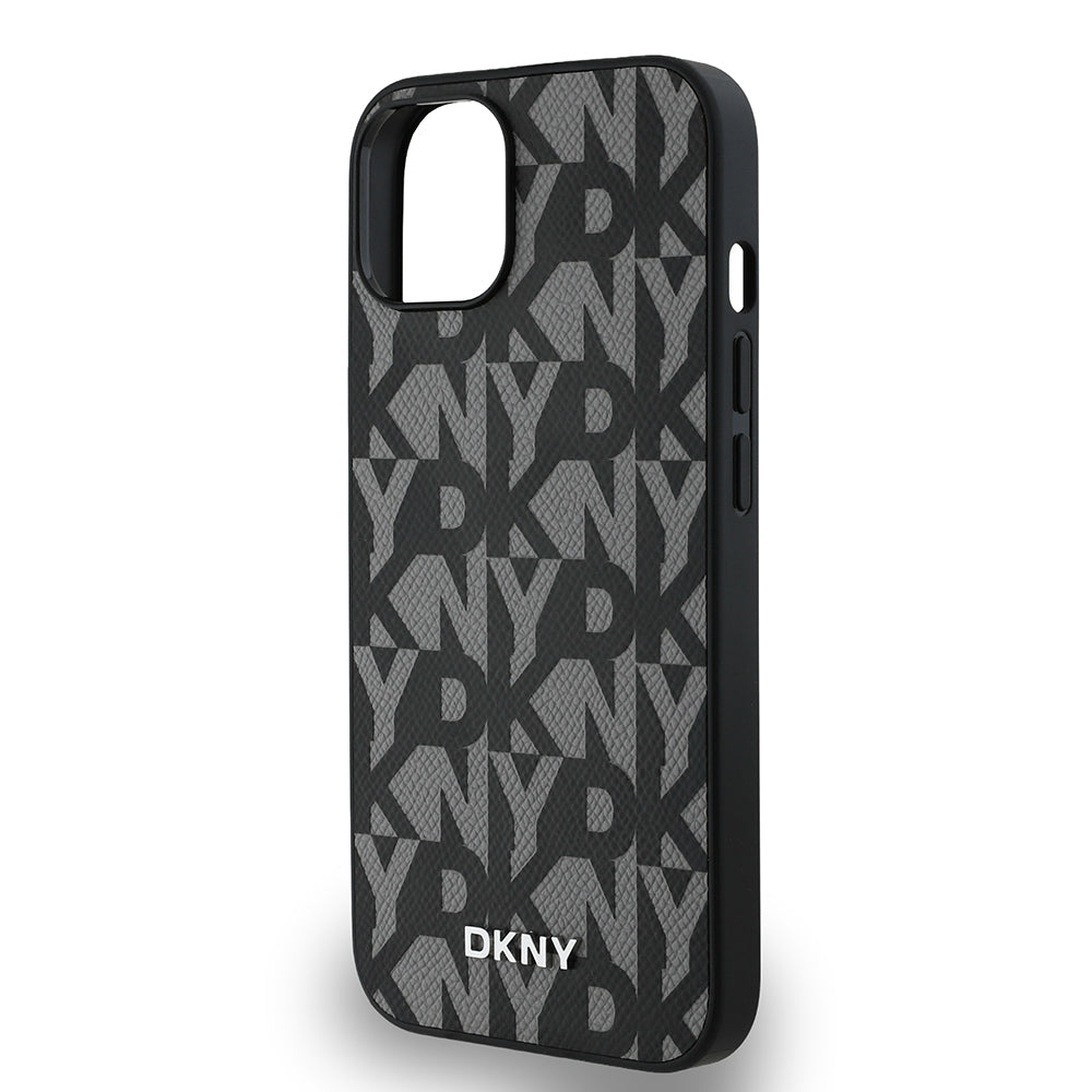 iPhone 15 Kılıf DKNY Orjinal Lisanslı M-safe Şarj Özellikli 3D Yazılı Grid Pattern Kılıf